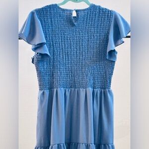 Blue Smocked Dress with Ruffle Sleeves